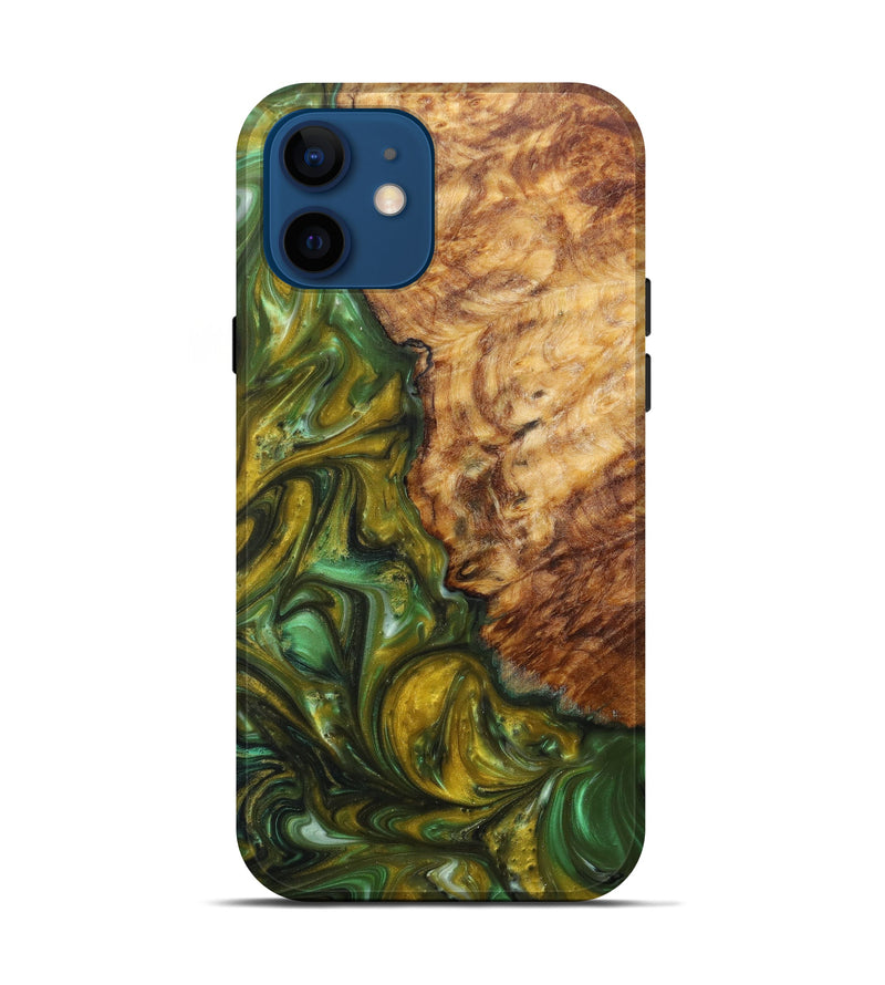iPhone 12 Wood+Resin Live Edge Phone Case - Nicola (Dark Green, 597295)