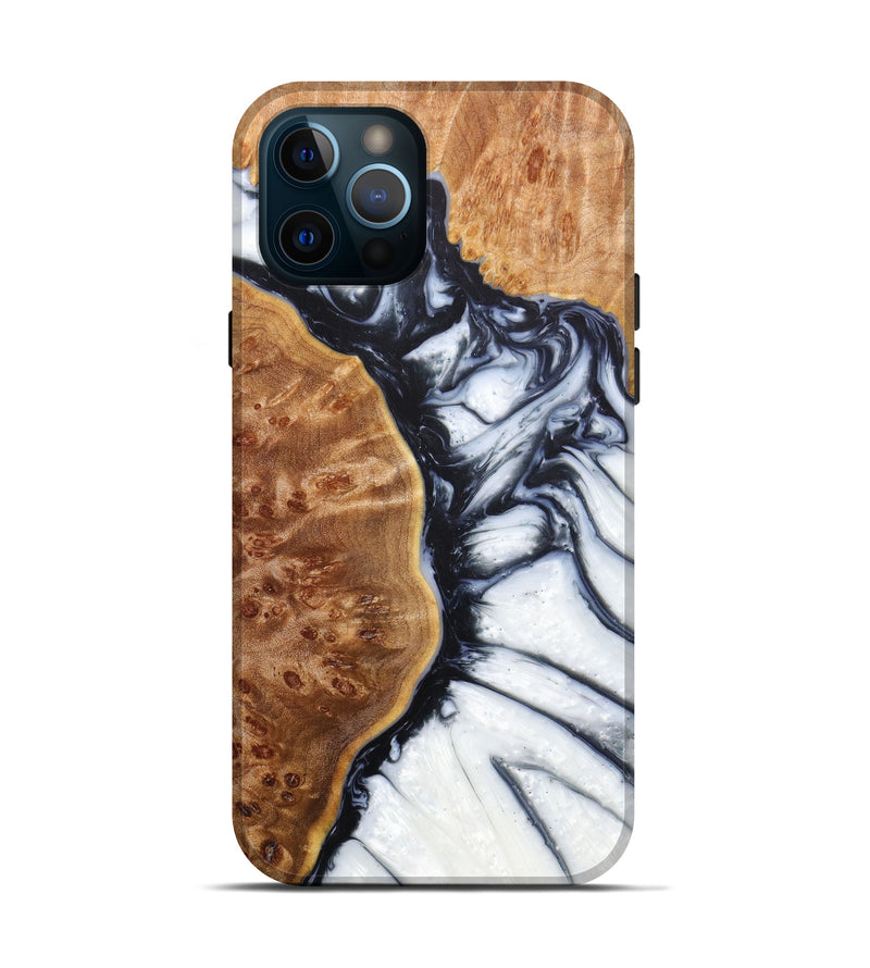 iPhone 12 Pro Wood+Resin Live Edge Phone Case - Khadija (Black & White, 629557)