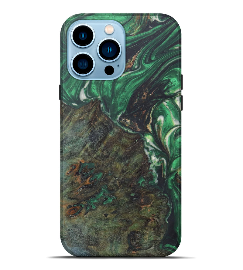 iPhone 14 Pro Max Wood+Resin Live Edge Phone Case - Kirstyn (Dark Green, 602531)