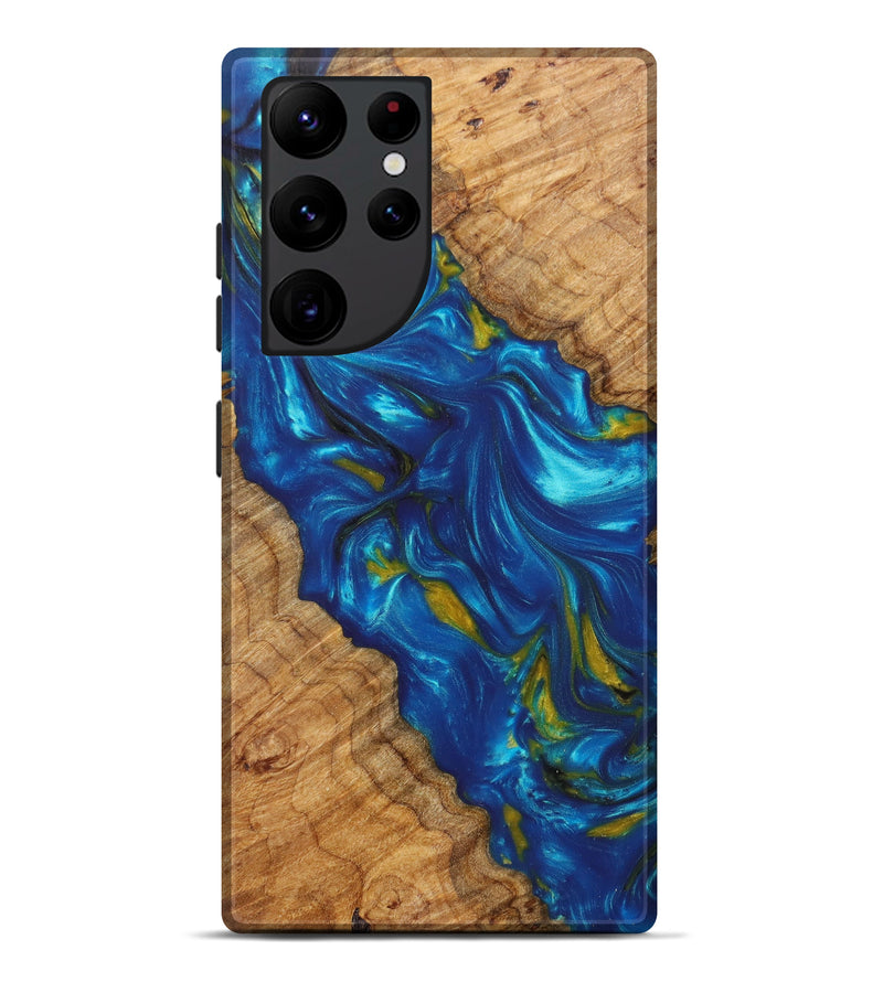 Galaxy S22 Ultra Wood+Resin Live Edge Phone Case - Damir (Teal & Gold, 625370)