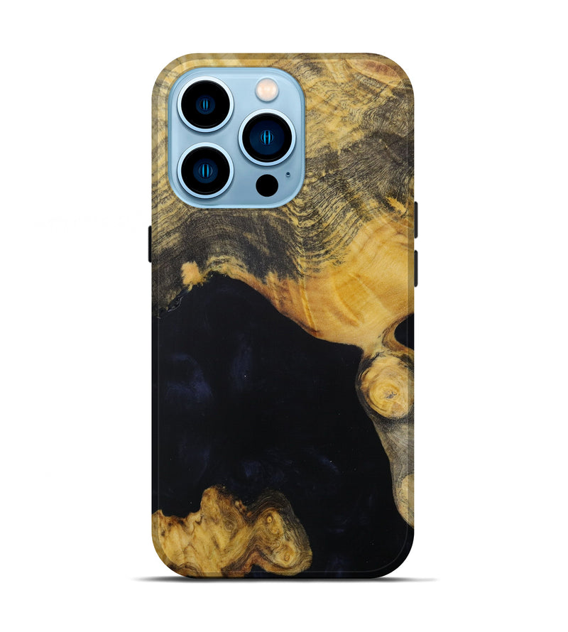 iPhone 14 Pro Wood+Resin Live Edge Phone Case - Loni (Pure Black, 619509)