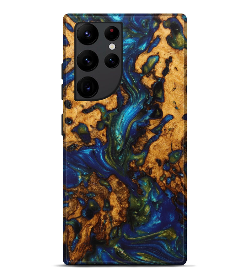 Galaxy S22 Ultra Wood+Resin Live Edge Phone Case - Jazmin (Teal & Gold, 635141)