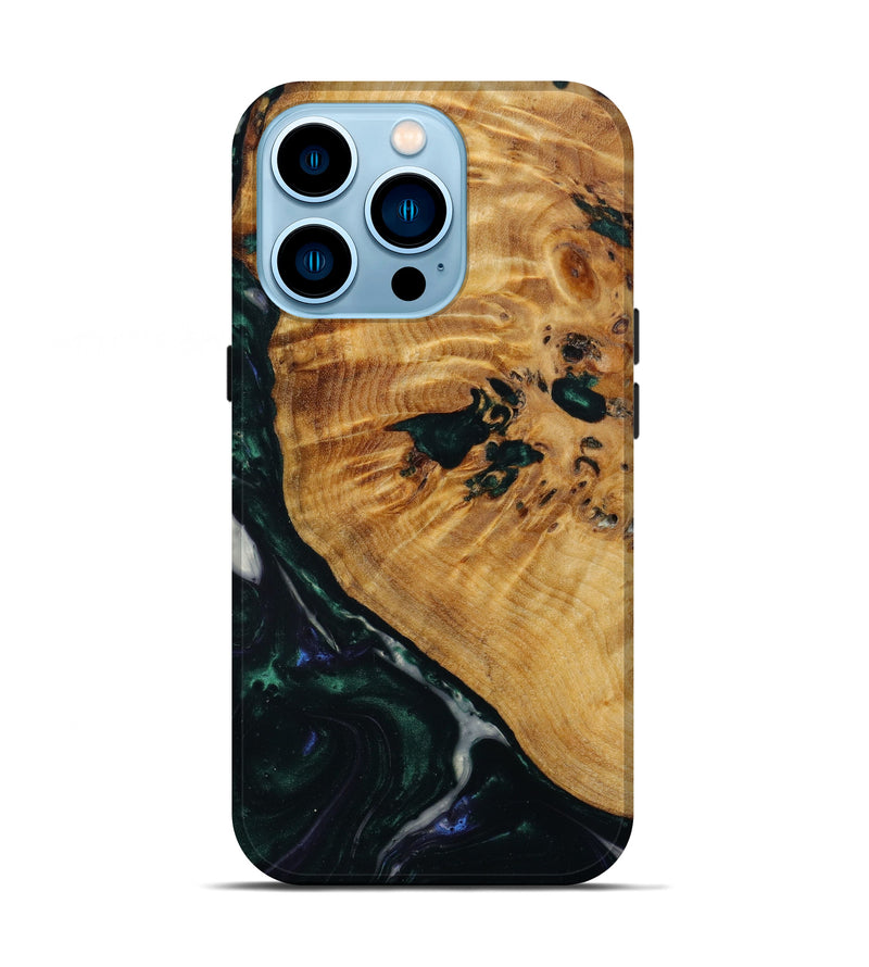 iPhone 14 Pro Wood+Resin Live Edge Phone Case - Timothy (Green, 644009)