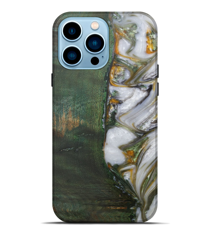 iPhone 14 Pro Max Wood+Resin Live Edge Phone Case - Nonie (Dark Green, 588665)