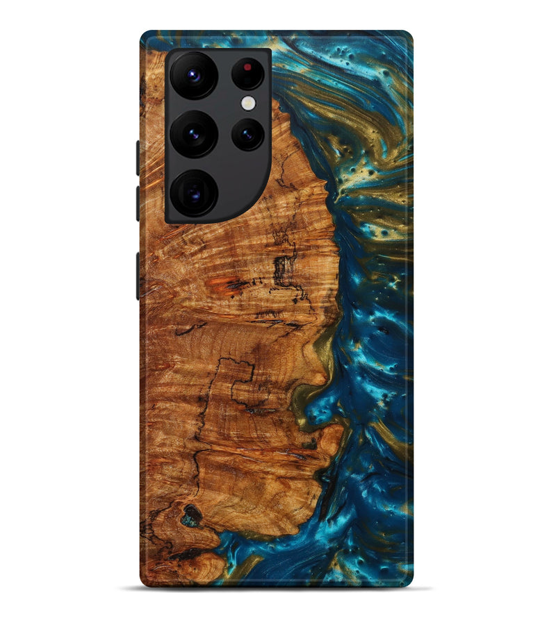 Galaxy S22 Ultra Wood+Resin Live Edge Phone Case - Glenda (Teal & Gold, 635963)