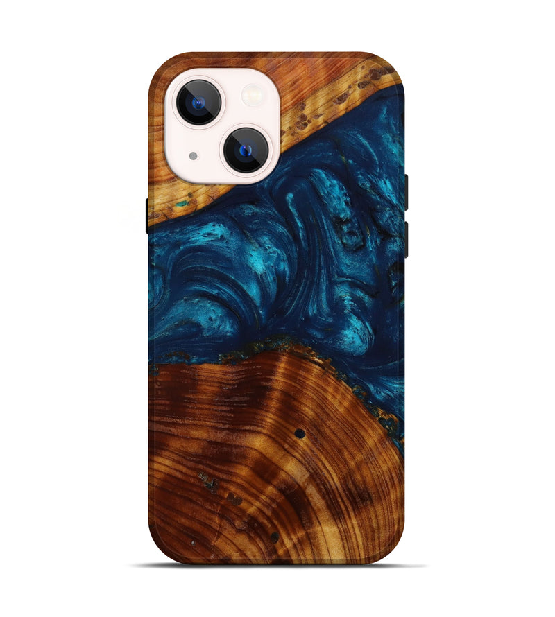 iPhone 13 Wood+Resin Live Edge Phone Case - Alan (Teal & Gold, 644303)