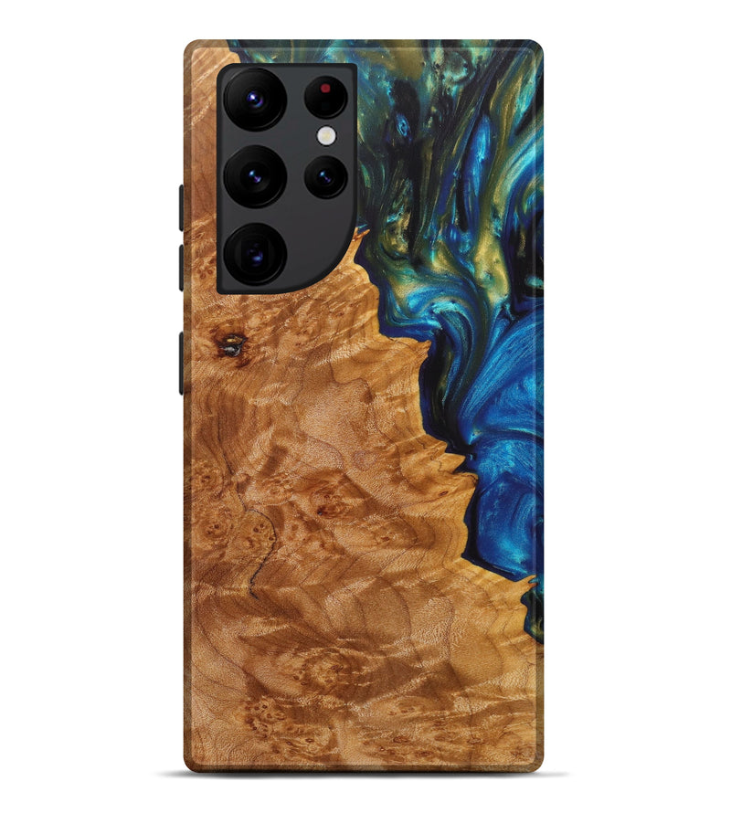 Galaxy S22 Ultra Wood+Resin Live Edge Phone Case - Kacen (Teal & Gold, 626335)