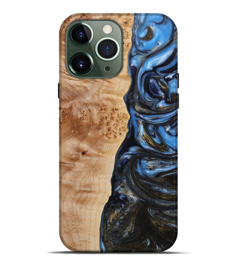 iPhone 13 Pro Max Wood+Resin Live Edge Phone Case - Katherin (Light Blue, 610794)