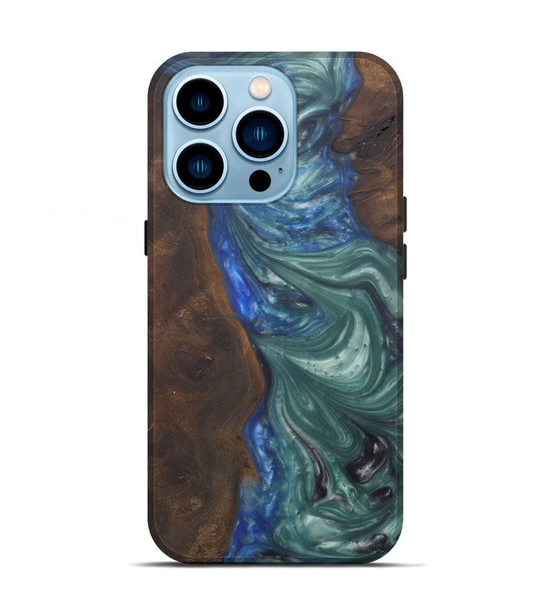 iPhone 14 Pro Wood+Resin Live Edge Phone Case - Evita (Dark Green, 594773)