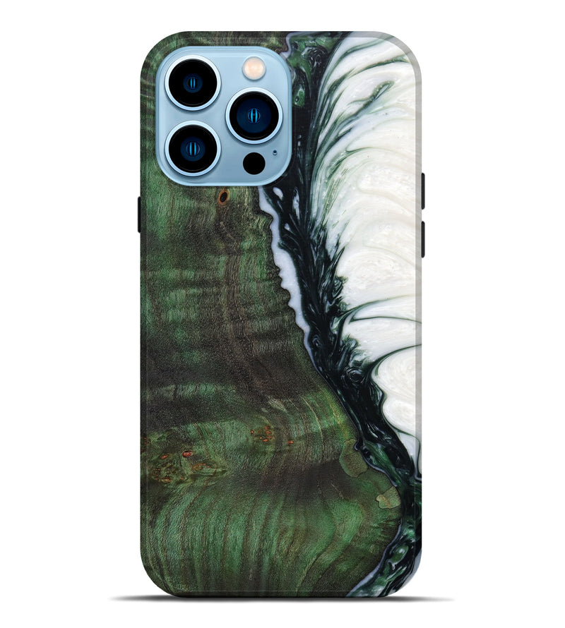 iPhone 14 Pro Max Wood+Resin Live Edge Phone Case - Adelynn (Dark Green, 614938)
