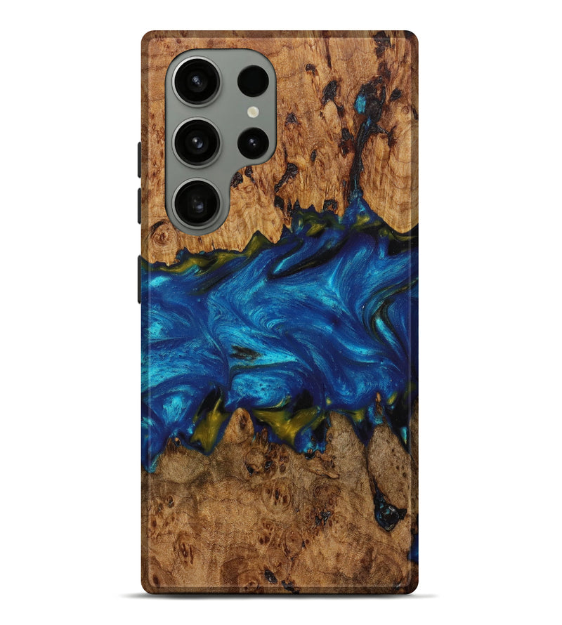 Galaxy S23 Ultra Wood+Resin Live Edge Phone Case - Kenzie (Teal & Gold, 623155)
