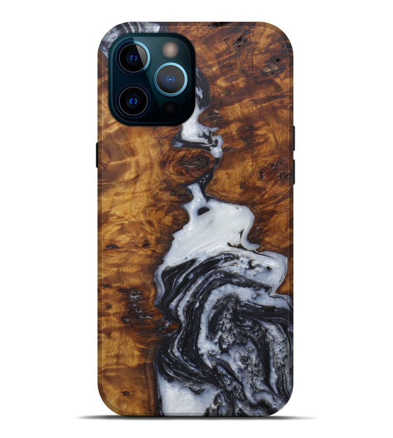 iPhone 12 Pro Max Wood+Resin Live Edge Phone Case - Cherilynn (Black & White, 591778)