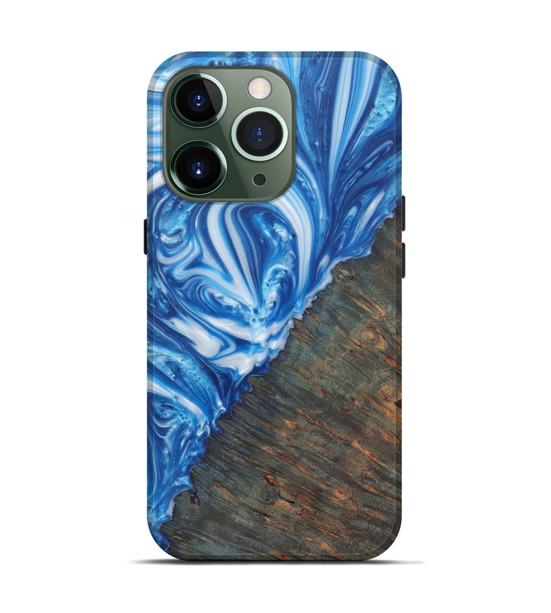 iPhone 13 Pro Wood+Resin Live Edge Phone Case - Mallorie (Light Blue, 579140)