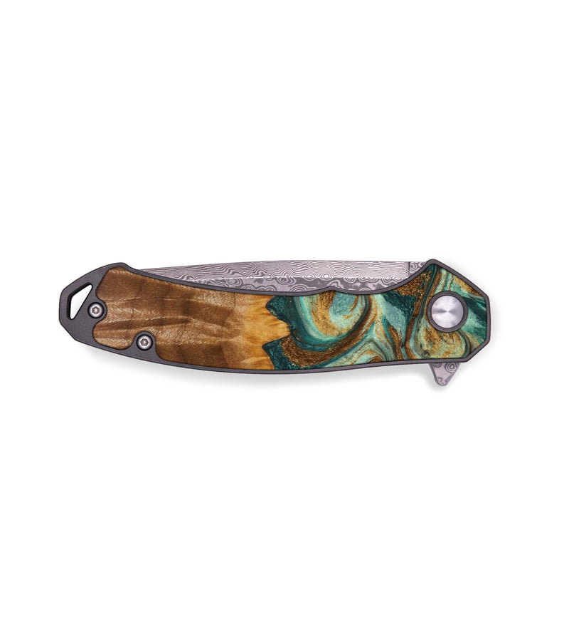 EDC Wood+Resin Pocket Knife - Abigail (Teal & Gold, 644102)