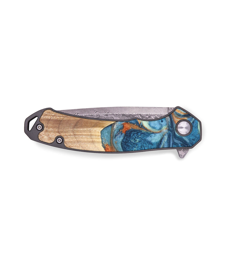 EDC Wood+Resin Pocket Knife - Arthur (Teal & Gold, 636399)