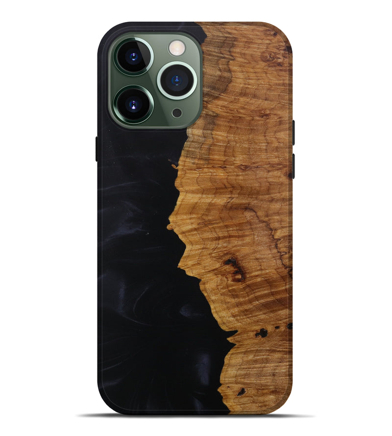 iPhone 13 Pro Max Wood+Resin Live Edge Phone Case - Kaisen (Pure Black, 619531)