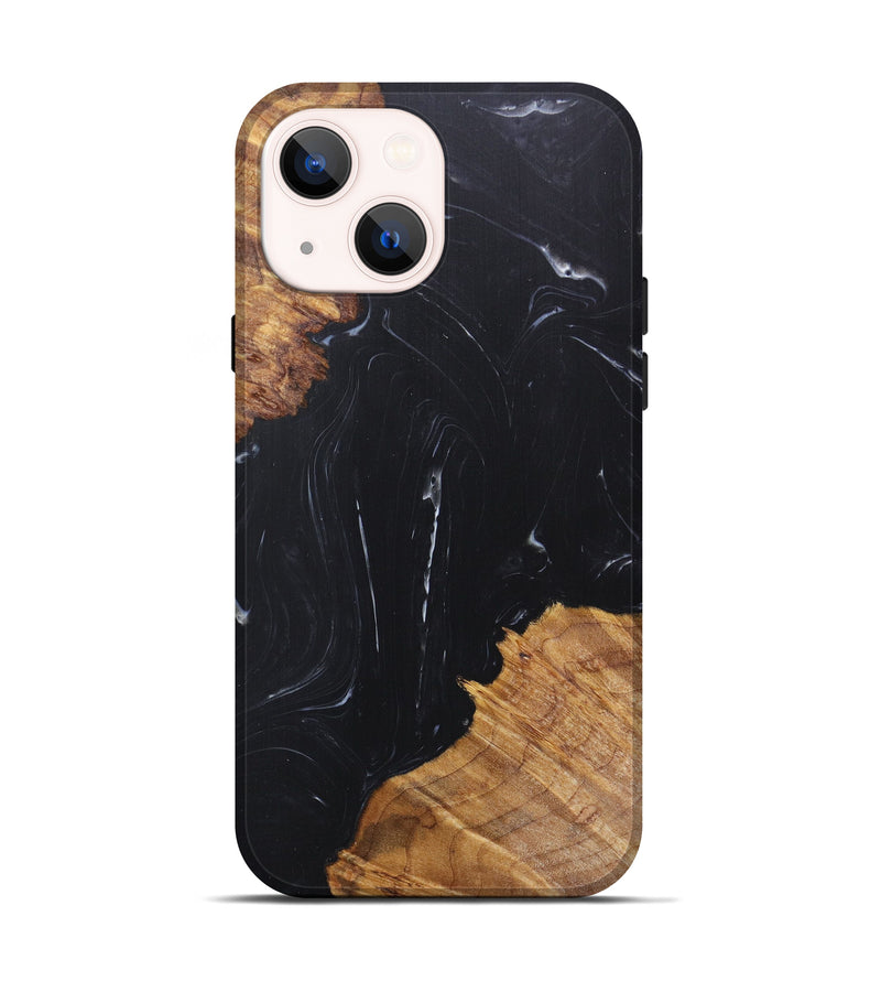iPhone 14 Wood+Resin Live Edge Phone Case - Sabina (Pure Black, 606817)