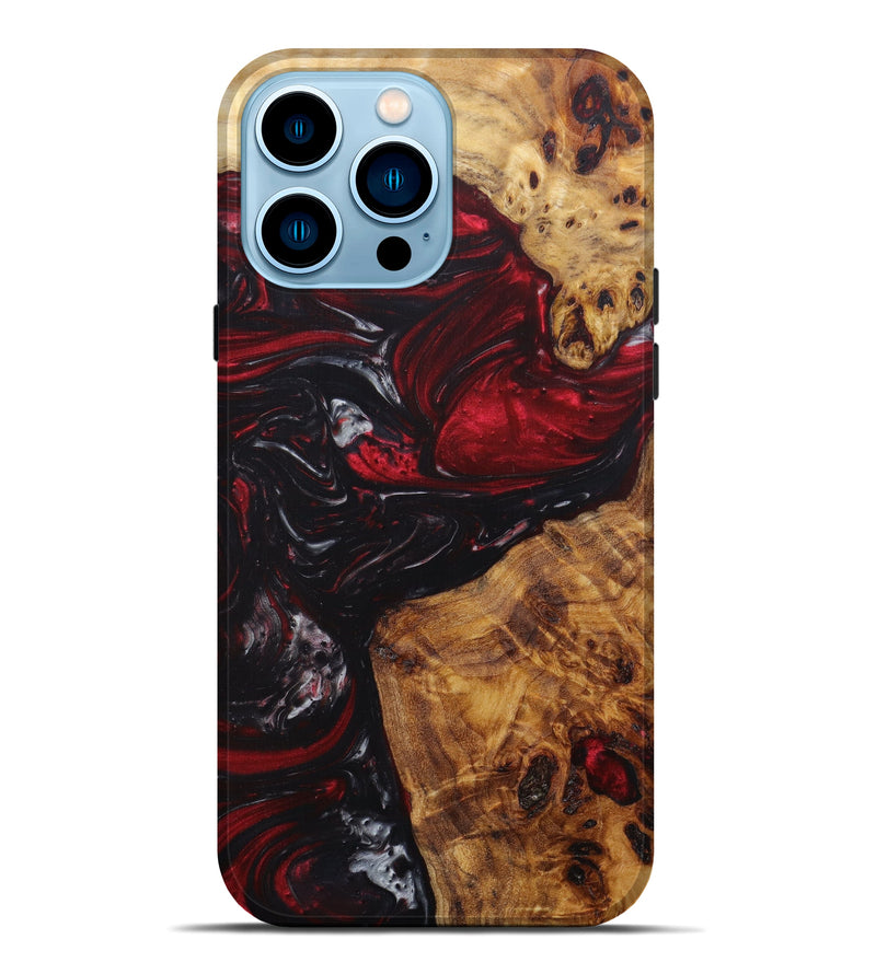 iPhone 14 Pro Max Wood+Resin Live Edge Phone Case - Tara (Red, 641045)