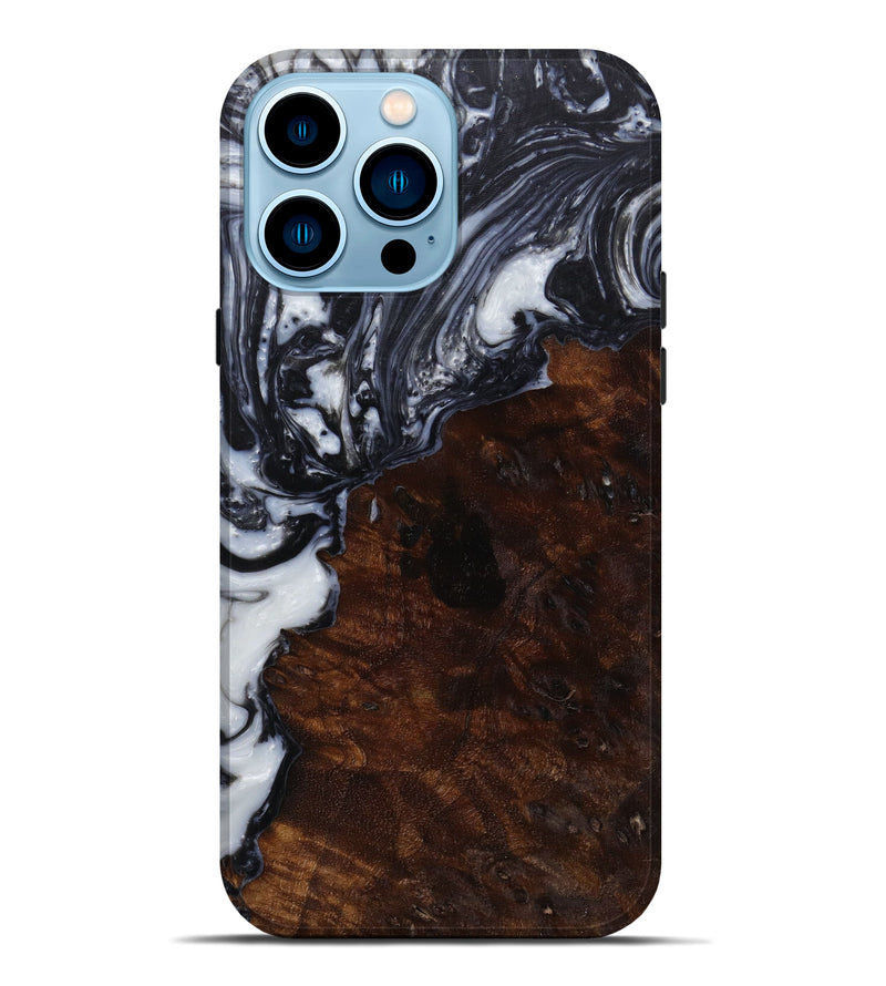 iPhone 14 Pro Max Wood+Resin Live Edge Phone Case - Calvin (Black & White, 582829)