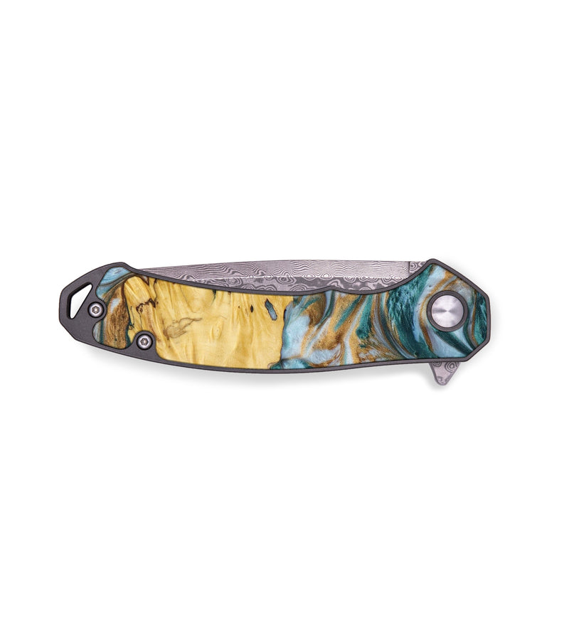 EDC Wood+Resin Pocket Knife - Shawn (Teal & Gold, 641469)