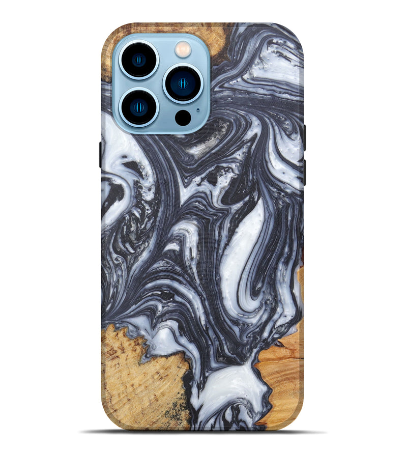 iPhone 14 Pro Max Wood+Resin Live Edge Phone Case - Sidney (Black & White, 594877)