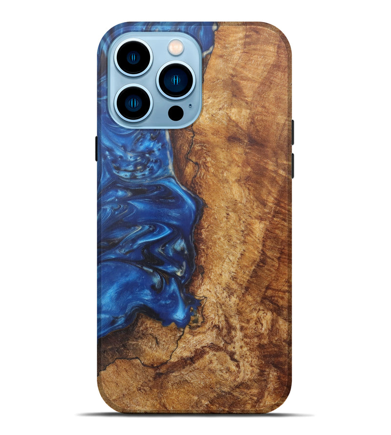 iPhone 14 Pro Max Wood+Resin Live Edge Phone Case - Gurjit (Light Blue, 599142)