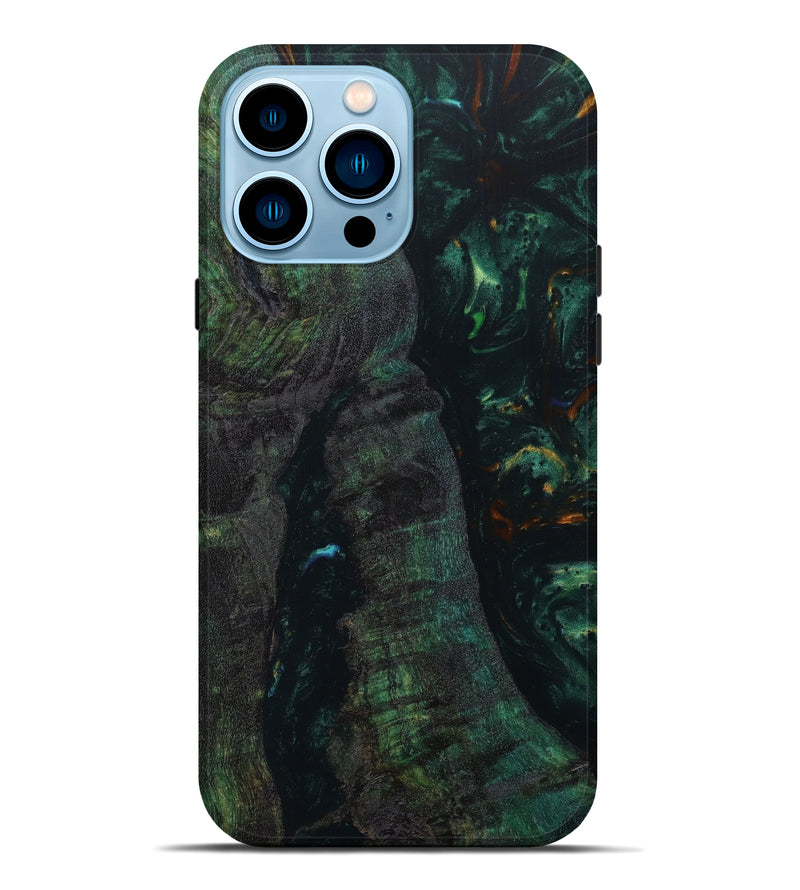 iPhone 14 Pro Max Wood+Resin Live Edge Phone Case - Kimberly (Green, 644361)