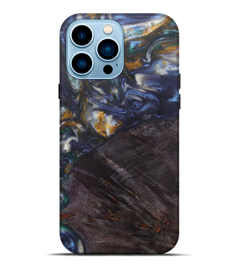 iPhone 14 Pro Max Wood+Resin Live Edge Phone Case - Donnette (Dark Blue, 598654)