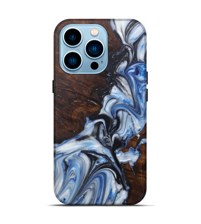 iPhone 14 Pro Wood+Resin Live Edge Phone Case - Floris (Black & White, 598604)
