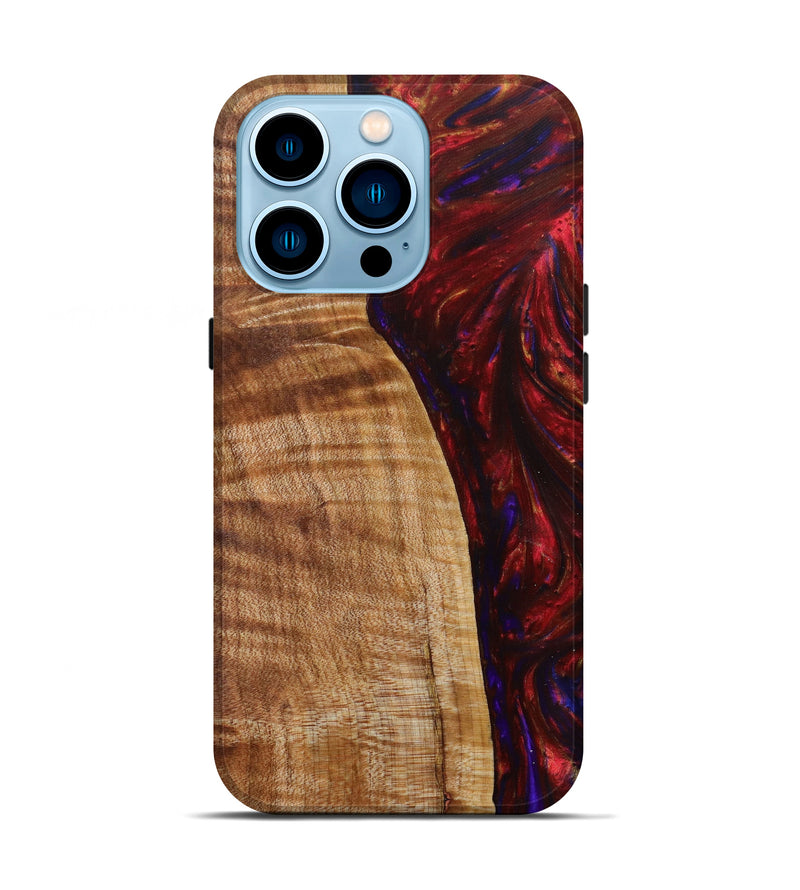 iPhone 14 Pro Wood+Resin Live Edge Phone Case - Adonis (Dark Red, 613904)