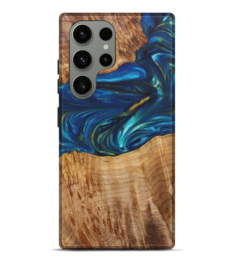 Galaxy S23 Ultra Wood+Resin Live Edge Phone Case - Mattie (Teal & Gold, 637179)