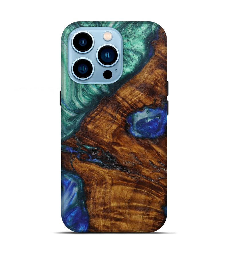 iPhone 14 Pro Wood+Resin Live Edge Phone Case - Carlisle (Light Blue, 591377)