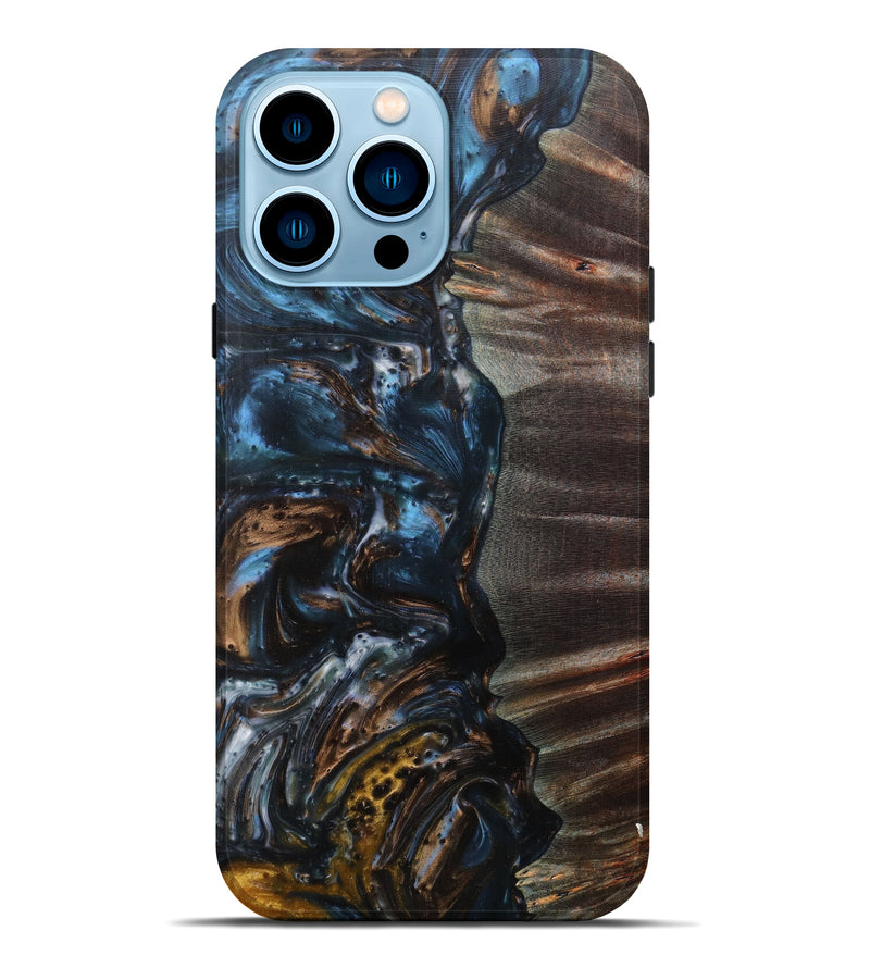 iPhone 14 Pro Max Wood+Resin Live Edge Phone Case - Nurhan (Dark Blue, 589810)