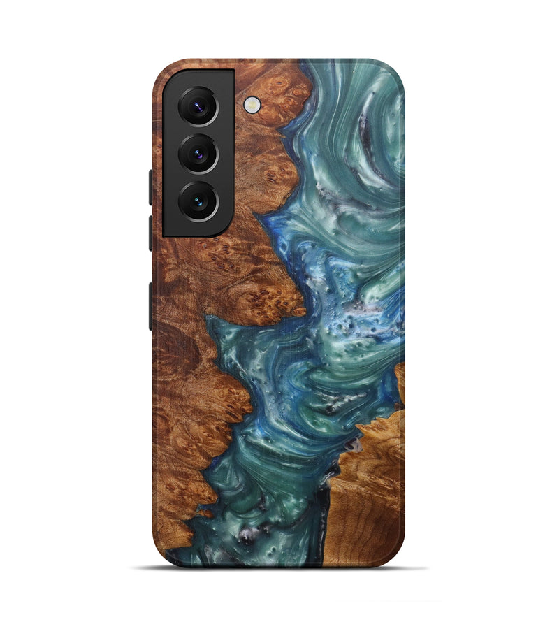Galaxy S22 Wood+Resin Live Edge Phone Case - Cat (Light Blue, 593314)