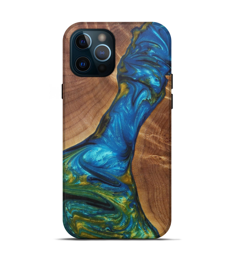 iPhone 12 Pro Wood+Resin Live Edge Phone Case - Melinde (Teal & Gold, 600139)