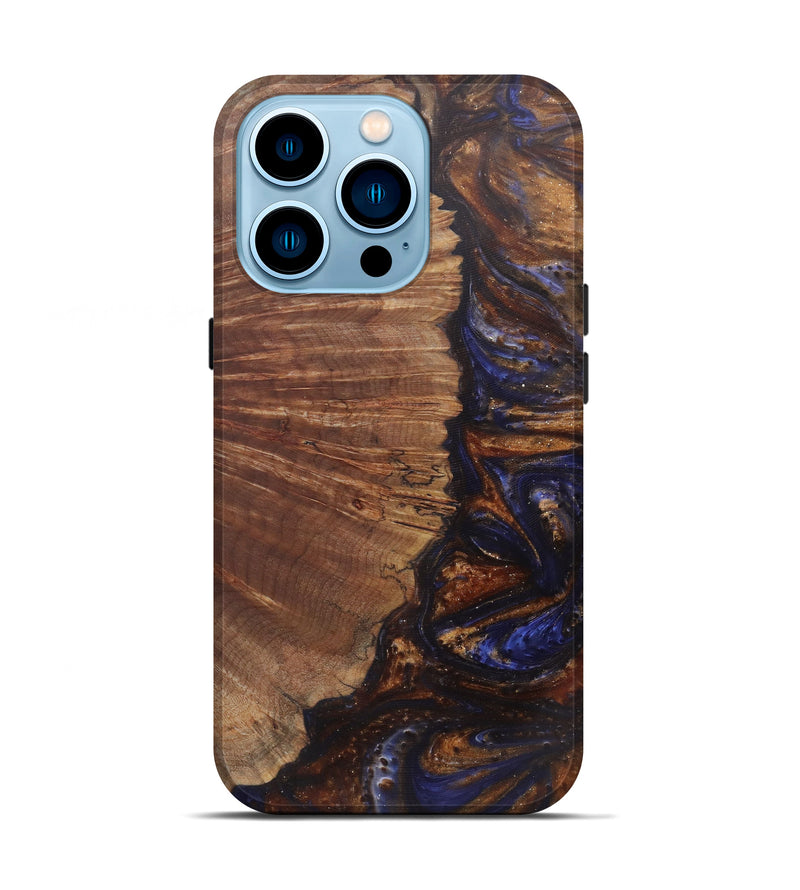 iPhone 14 Pro Wood+Resin Live Edge Phone Case - Sianna (Dark Blue, 590665)