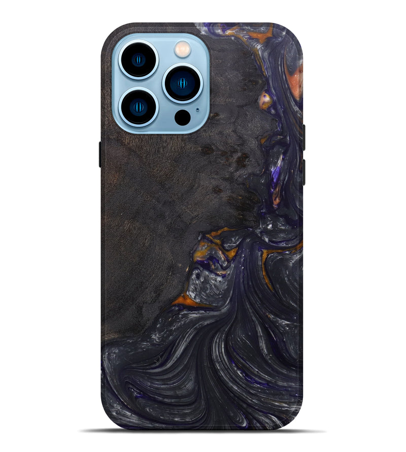 iPhone 14 Pro Max Wood+Resin Live Edge Phone Case - Deanne (Pure Black, 597393)