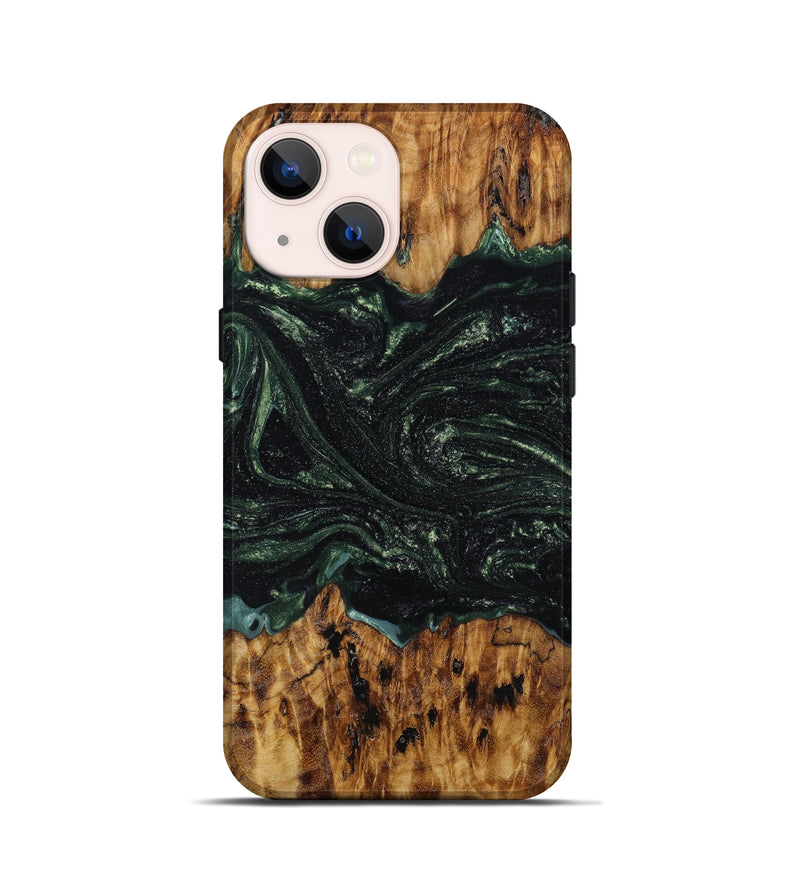 iPhone 13 mini Wood+Resin Live Edge Phone Case - Khadijah (Green, 646912)