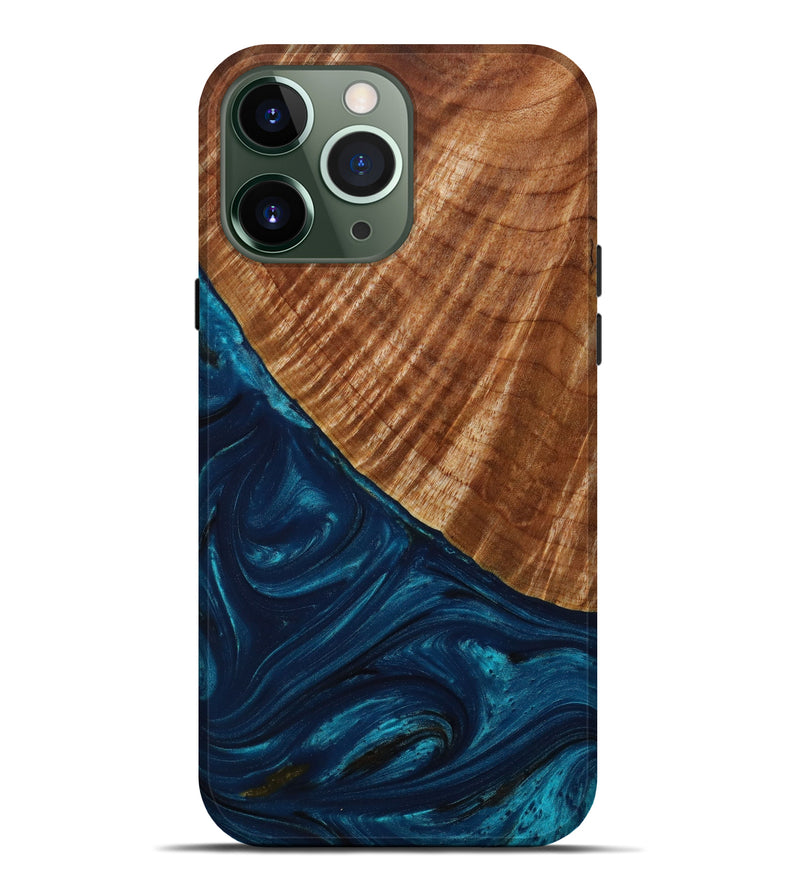 iPhone 13 Pro Max Wood+Resin Live Edge Phone Case - Luke (Teal & Gold, 643195)