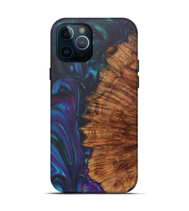 iPhone 12 Pro Wood+Resin Live Edge Phone Case - Behzad (Dark Green, 606880)