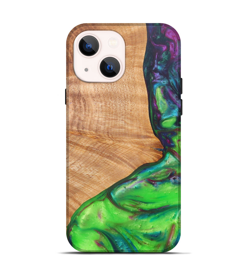 iPhone 14 Wood+Resin Live Edge Phone Case - Milka (Dark Green, 608589)