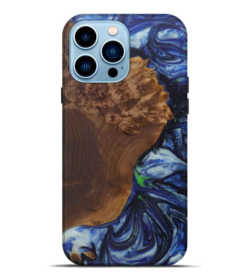 iPhone 14 Pro Max Wood+Resin Live Edge Phone Case - Melisande (Dark Blue, 594780)