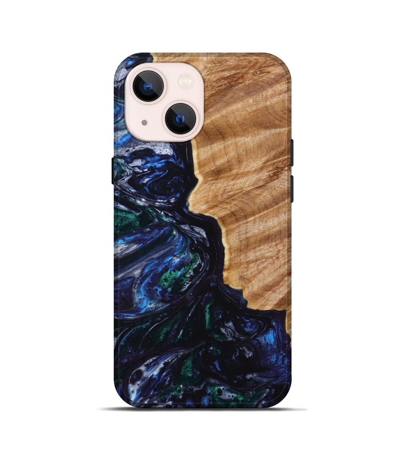 iPhone 13 mini Wood+Resin Live Edge Phone Case - Lesly (Blue, 640505)