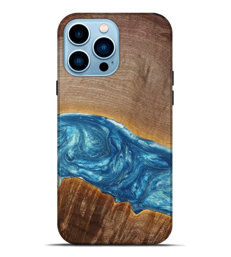 iPhone 14 Pro Max Wood+Resin Live Edge Phone Case - Alessandra (Blue, 637732)