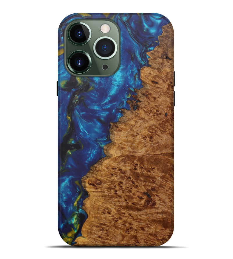 iPhone 13 Pro Max Wood+Resin Live Edge Phone Case - Darrell (Teal & Gold, 609952)