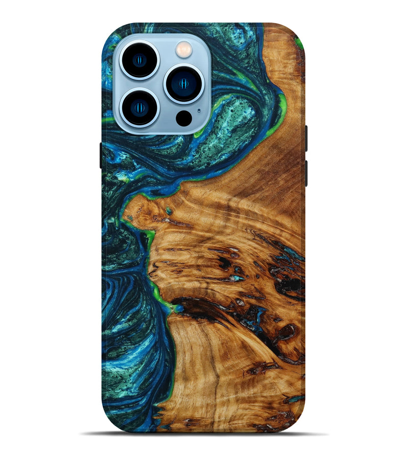 iPhone 14 Pro Max Wood+Resin Live Edge Phone Case - Kade (Green, 642822)