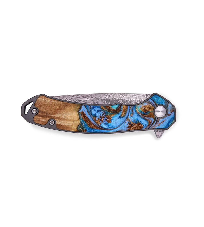 EDC Wood+Resin Pocket Knife - Janelle (Teal & Gold, 644108)