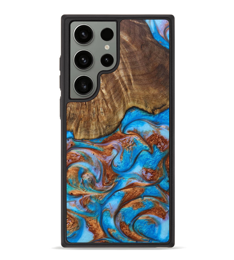 Galaxy S23 Ultra Wood+Resin Phone Case - Kelsey (Teal & Gold, 622123)