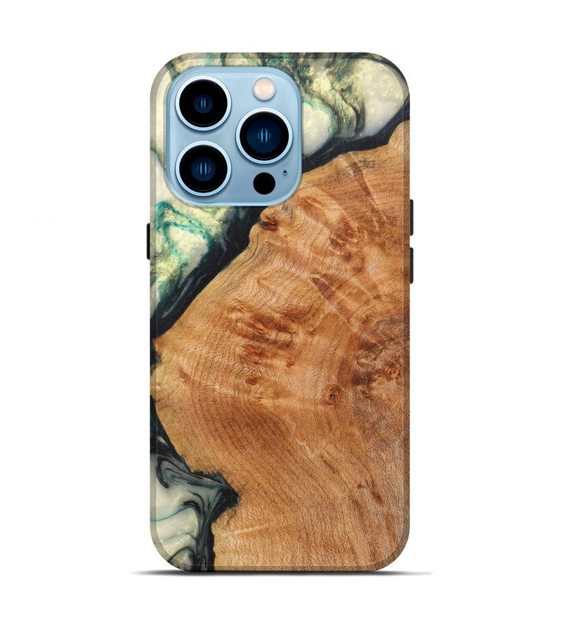 iPhone 14 Pro Wood+Resin Live Edge Phone Case - Franklin (Dark Green, 616714)