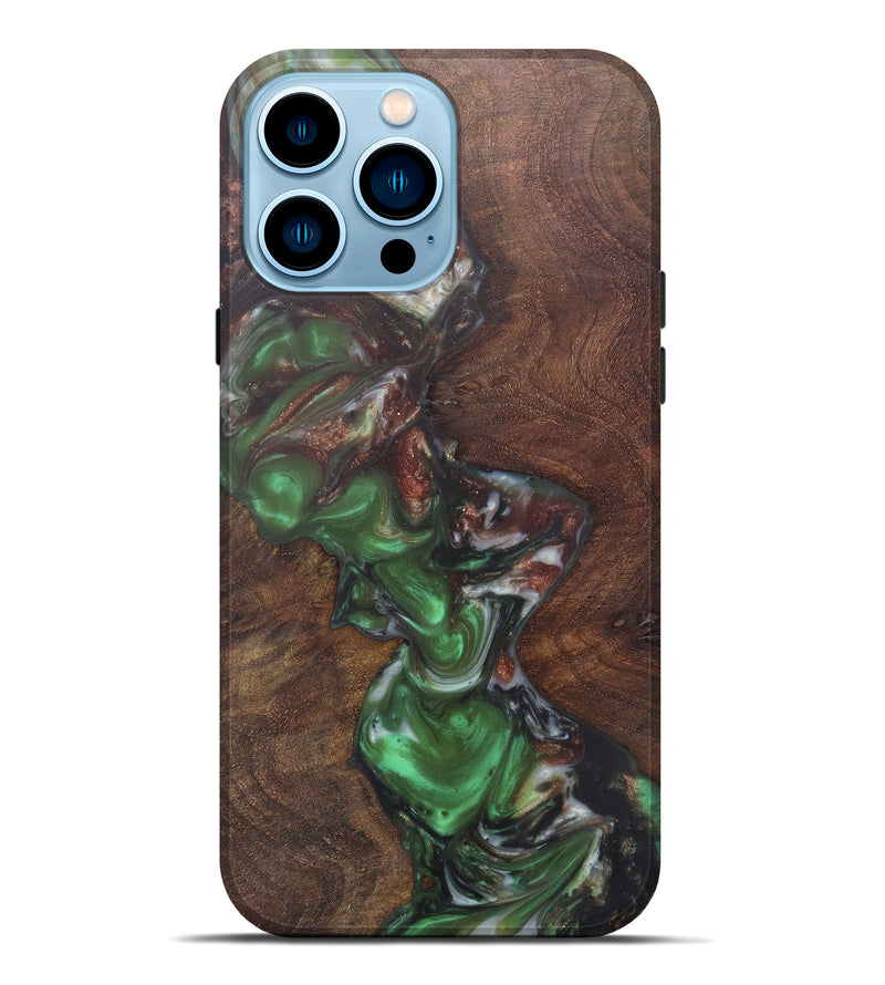 iPhone 14 Pro Max Wood+Resin Live Edge Phone Case - Perri (Dark Green, 602494)